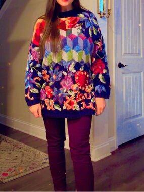 Vintage Reve Floral Multicolor Knit Sweater